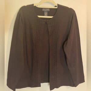 LAURA SCOTT Women's Sweater 20-22W Twinset Beaded Black Long Sleeve Cardigan